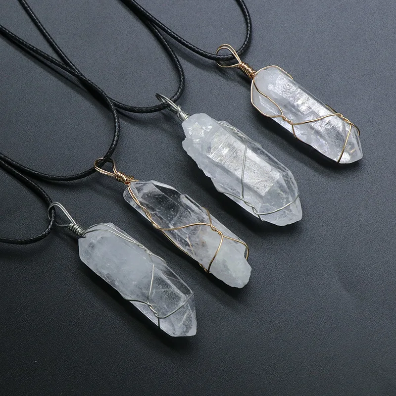

High Quality Natural Irregular Shape Raw Clear Quartz Crystal Healing Stone Wire Wrap Pendant Necklace Jewelry