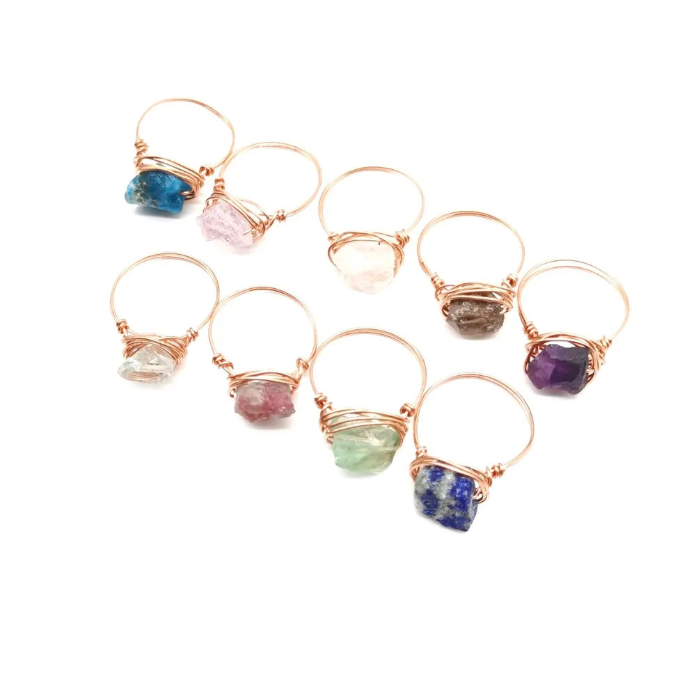 

Personalized handmade wire rings crystal healing stones ring