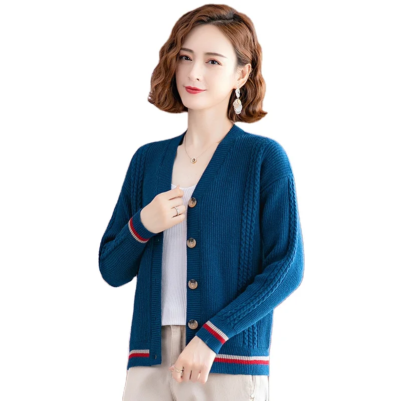 

2021 autumn winter Women Knitted Cropped Cardigan Sweater Female plus size Coat V Neck Single Breasted loose outwear, Many colors are available