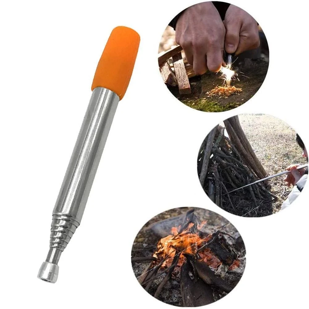 

Outdoor Cooking Blow Fire Tube Portable Camping Fire Pipe Survival Tools Portable Fire Starter Tube Retractable Camping, Silver