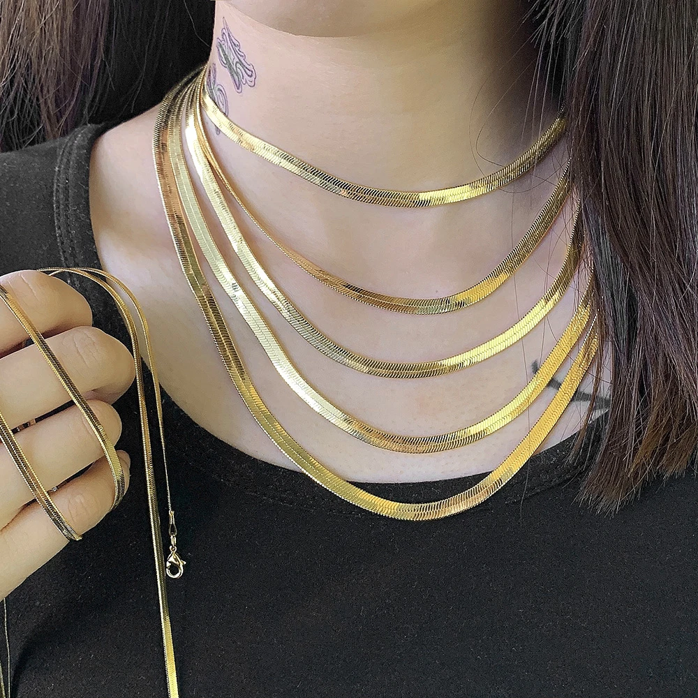 

18K Gold Plated men's snake chain necklace jewelry Long Necklace