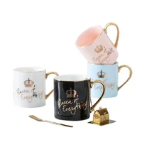 

black pink blue white queen of everything gold plated wedding lovers couples ceramic coffee mug with golden handle