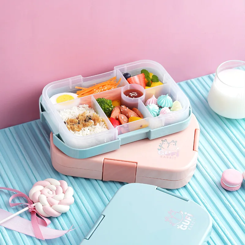 

New Design Leak-proof Children's Lunch Boxes Kids Plastic Lunch box 6 Compartment Lunch Box