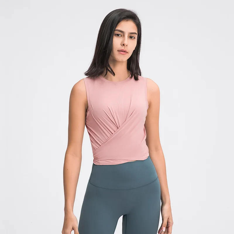 

2021 Summer Colors Women's Yoga Tank Tops With Back Ties Workout Sleeveless Shirts