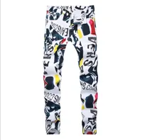 

2019 White printed stretch casual jeans men's trousers at4939