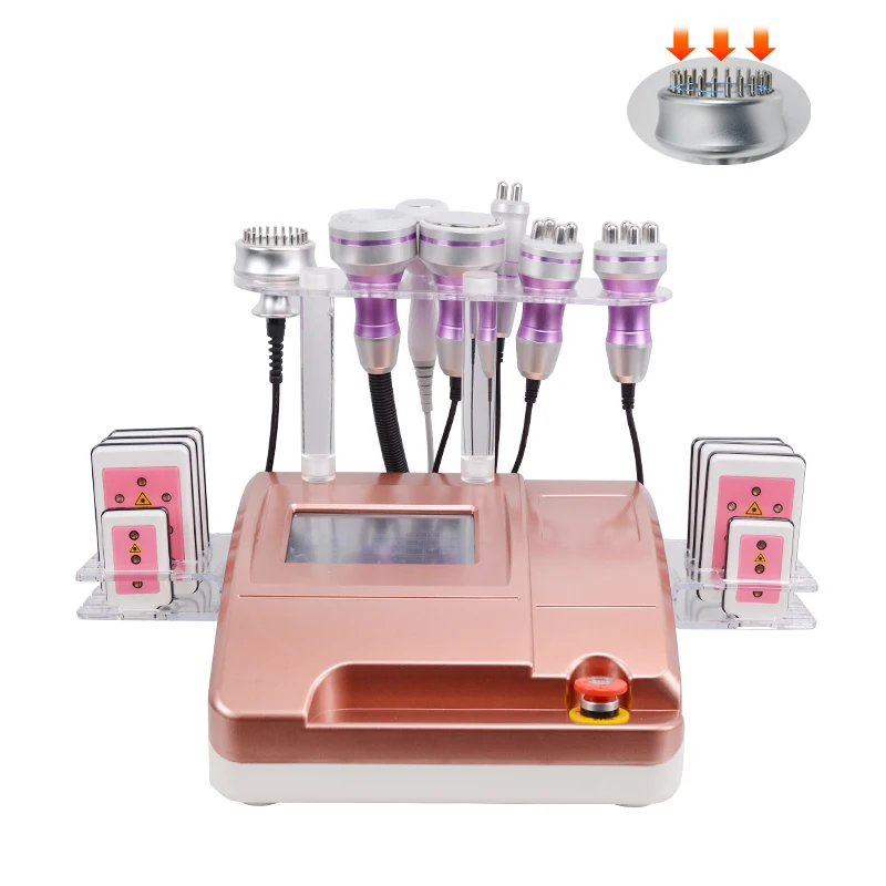 

Hot Selling 9 in 1 multifunctional RF Laser skin care overall beauty equipment 40K cavitation vacuum slimming machine