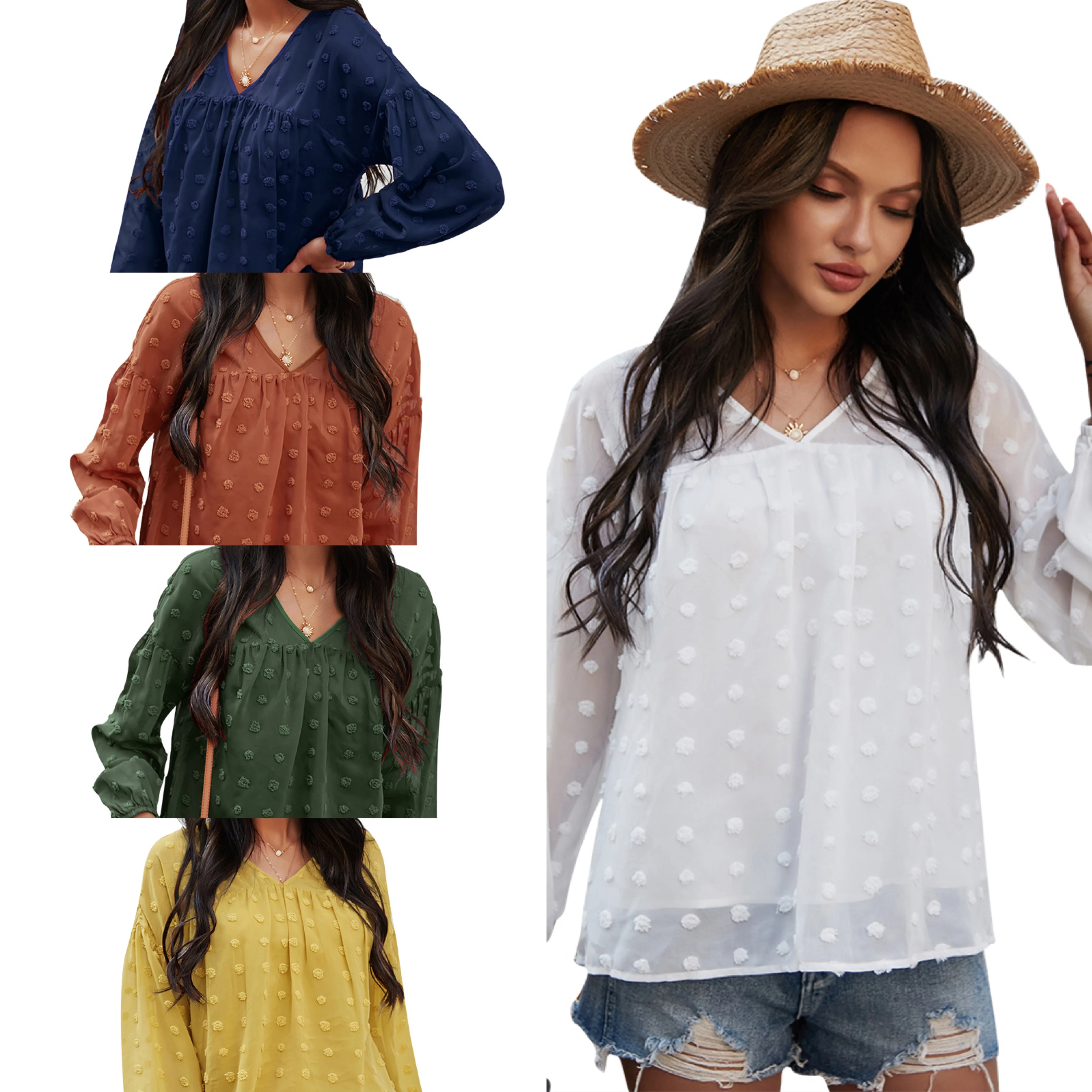 

Women's Blouses & Shirts Unique Applique Long Sleeve Chiffon Blouse Women