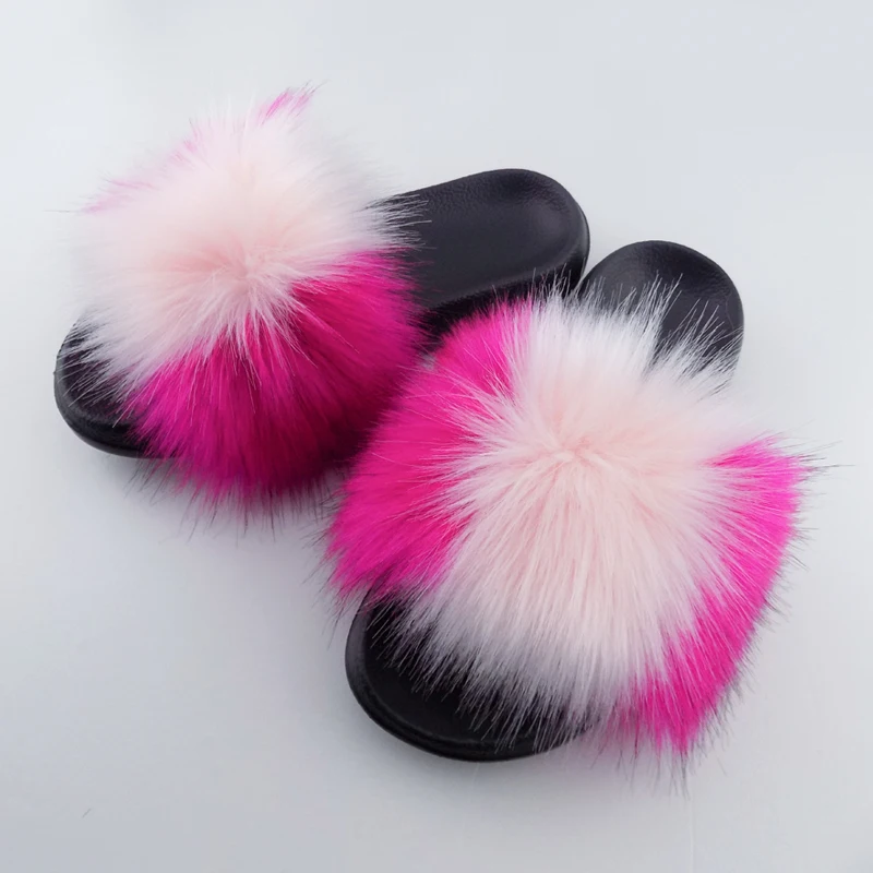 

fashion and luxury wholesale faux fur slipper slides sandals, Red ,black ,green ,orange ,brown and so on