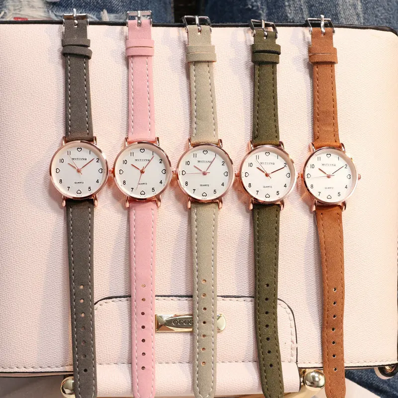 

Women Watches Simple Vintage Small Dial Watch Sweet Leather Strap Outdoor Sports Wrist Clock Gift, Candy colors