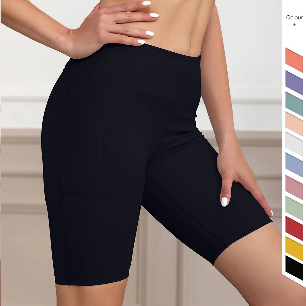 

High Waisted Shorts Women Yoga Short Leggings Pants High Elastic Compression Womens Biker Shorts with card pocket, Blue/red/grey/customized colors