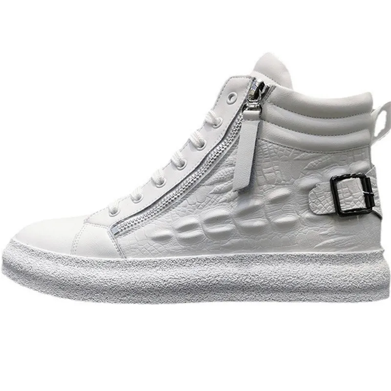 

2021 Personality Mens White Leisure Shoes High Top Fashion British Hip Hop Alligator Pattern Casual Street Zapatos Younger