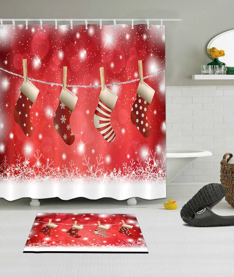 

i@home Red 3D digital printing Christmas polyester shower curtain bathroom