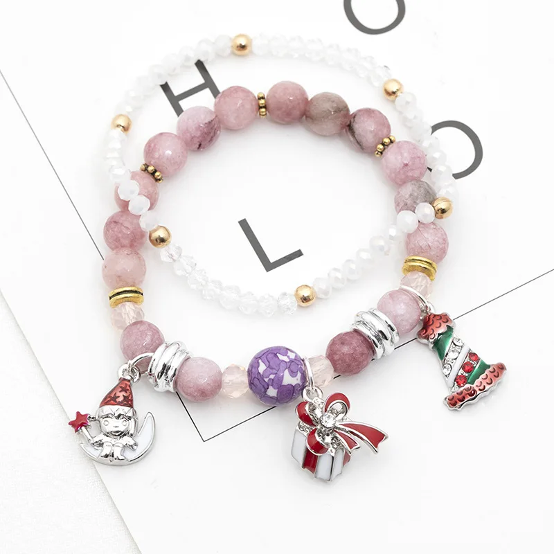 

The Hot 2021 Christmas Gift Bracelet Santa Snowman Candy Beads Bracelet, Picture shows