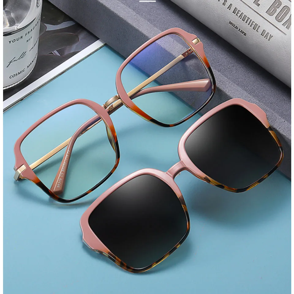 

95319 Vintage Fashion Polarized Sunglasses comfortable super light TR90 frame blue light blocking glasses and clip on sunglasses, 6 colors