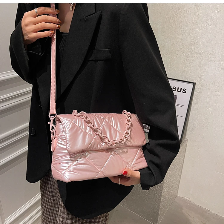 

Custom Puffer Bag Manufacturers Odm Small Business Owner Puffer Bag Tote Shoulder Pink Puffer Bag With Chain, Blue,white,pink,black