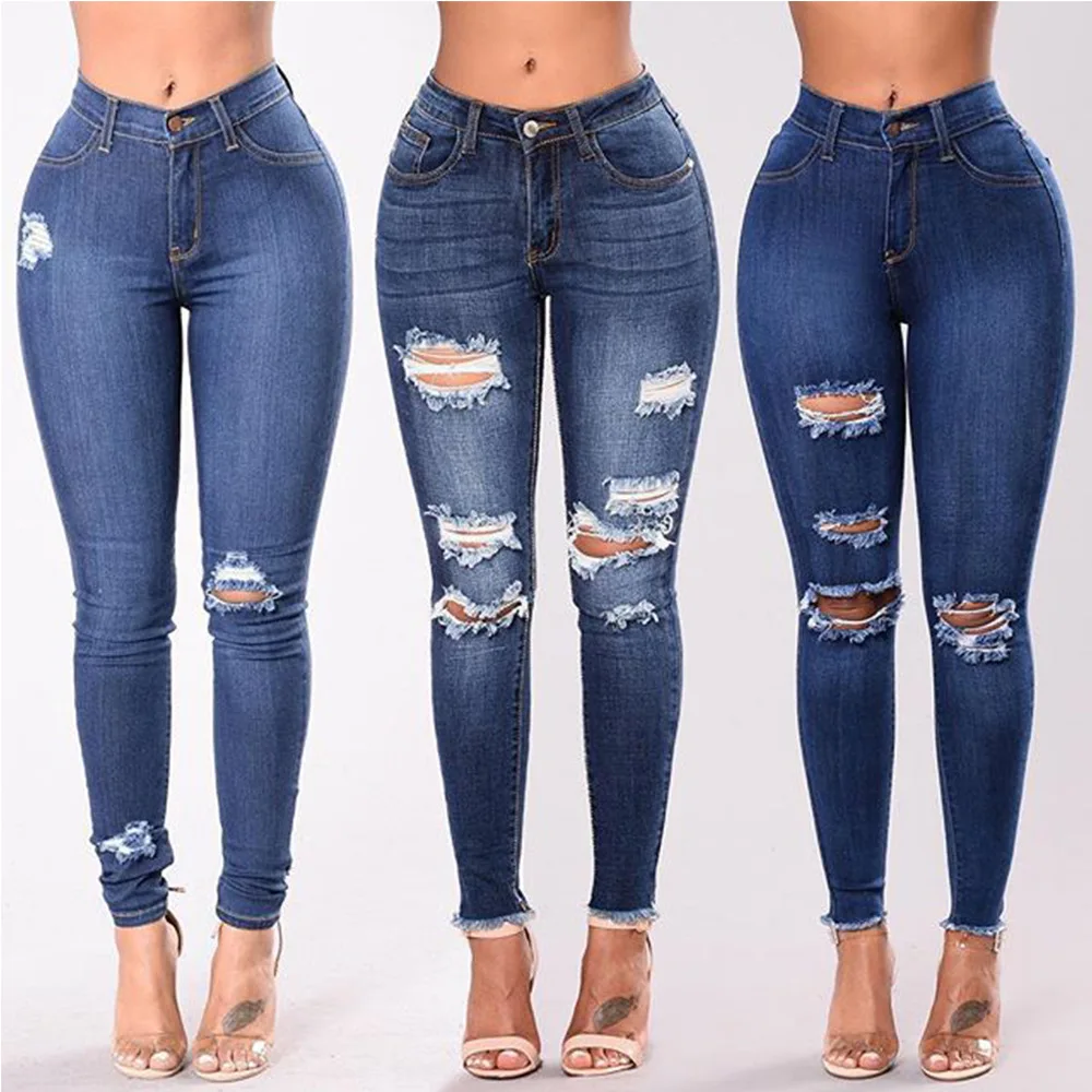 

Slim Broken Jeans For Women Skinny High Waist Jeans Woman Girlfriend Denim Pencil Pants Stretch Waist Destroyed Women Jeans