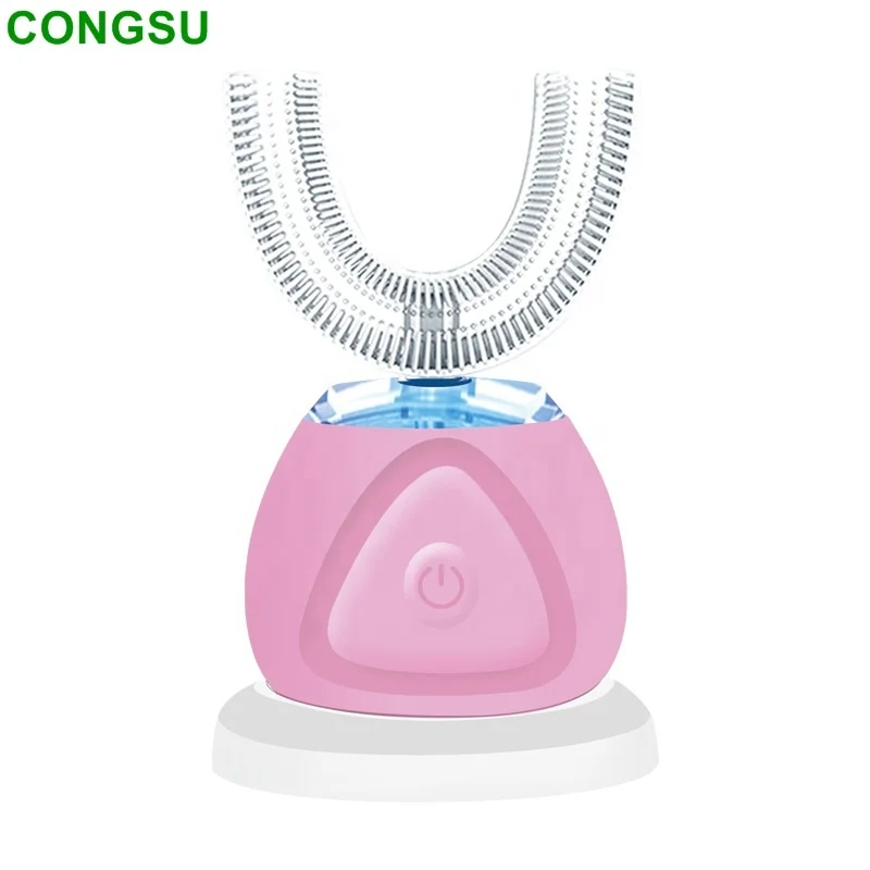 

Waterproof Wireless Rechargeable 360 Degree U Type Electric Ultrasonic Smart Tooth Brush Toothbrush, White/black