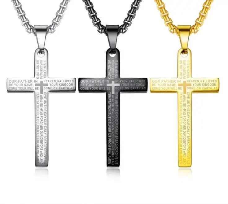 

Fashion Gold Silver Black Stainless Steel Link Chain Jesus Cross Pendant Necklace For Men Couple Friend Prayer Jewelry