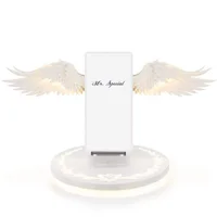

2019 Free Sample 10W Fast Charging 5V2A Angel Wings Mobile Phone Qi Wireless Charger With LED Light