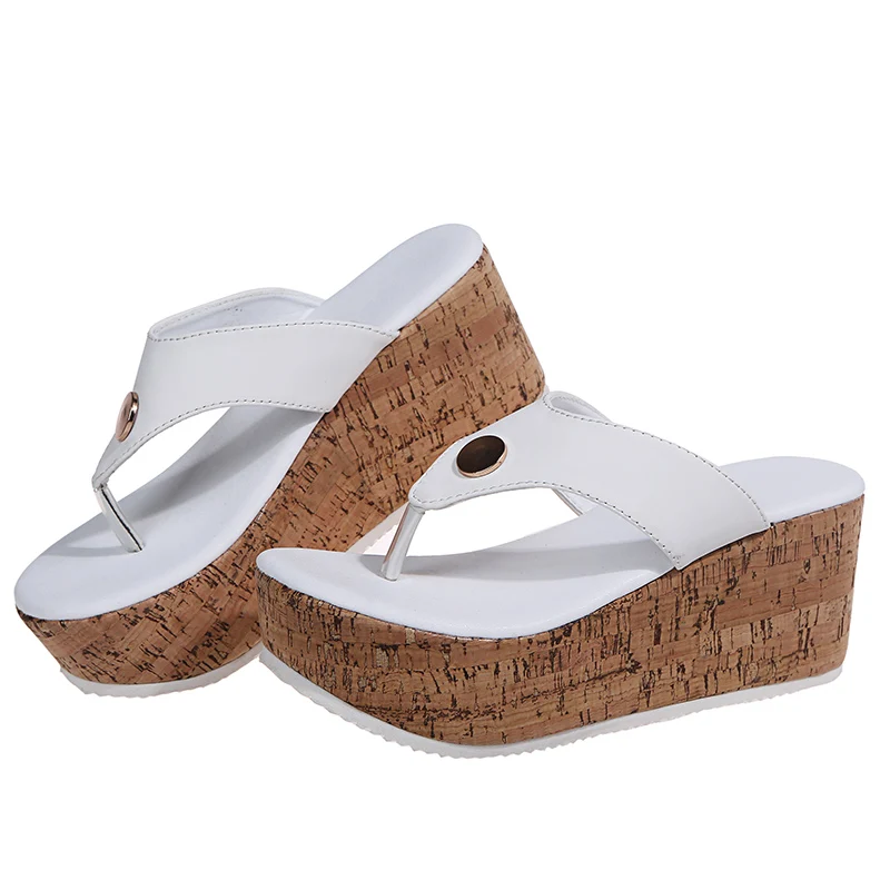 

slide sandals women S0025B 2021 New Design Frosted Upper Thick Base Slope Heel Women's Casual Sandals