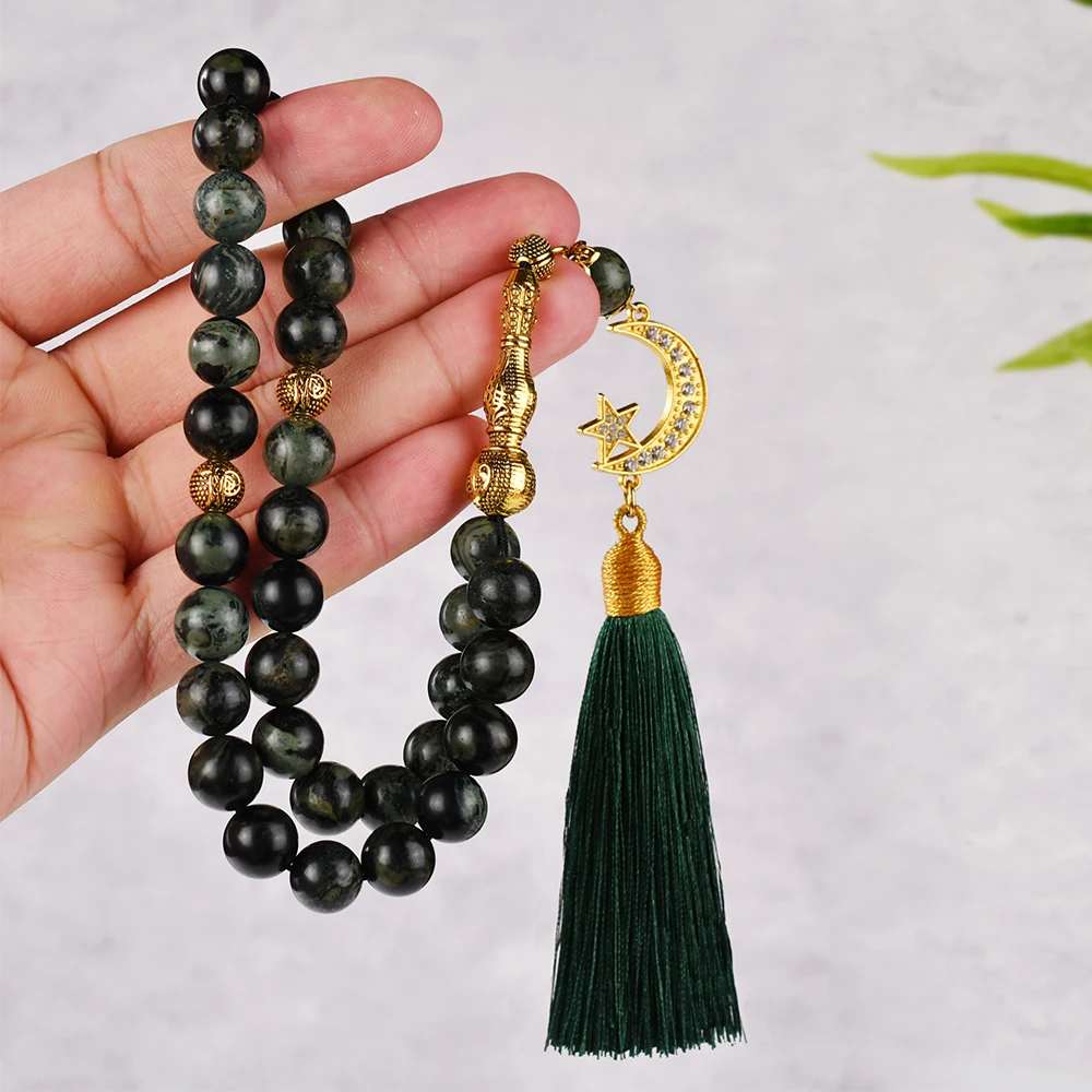 

Ys350 New strong color retention natural stone agate pine stone lapis Tasbih Tasbeeh 33 islamic rosary muslim prayer beads