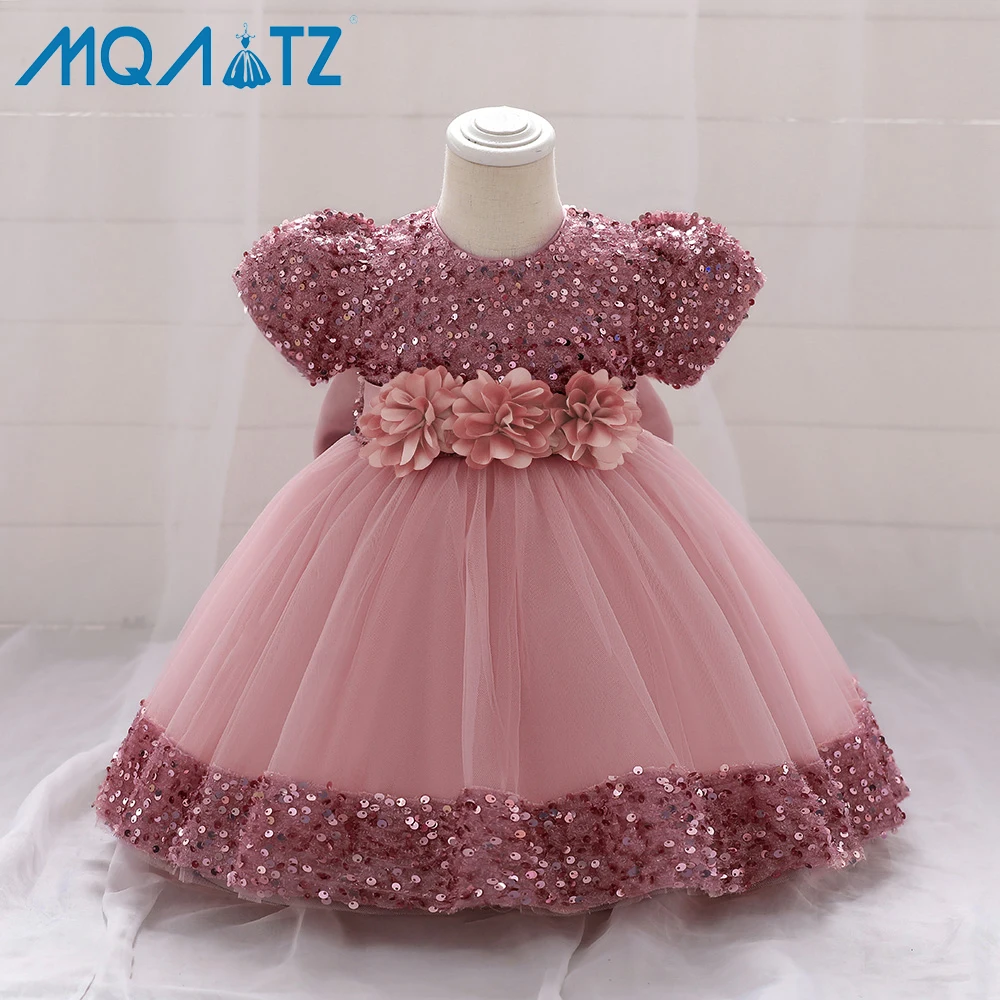 

MQATZ New Arrivals Princess Dress Sequin Bow Short Sleeve Gown For Girls Wedding Party Dress Girls For 0-5 Years Old