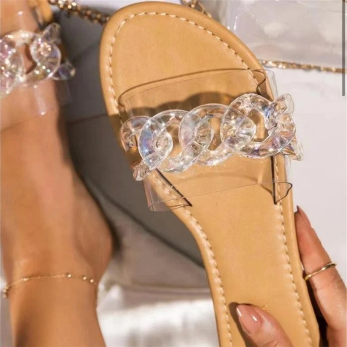 

2021 New Style Women Summer Slippers Fashion Colorful Slides Flat Shoes pvc Clear Jelly Sandal Chain Ladies Slippers and Sandals, Purple/pink/black/colorful/brown
