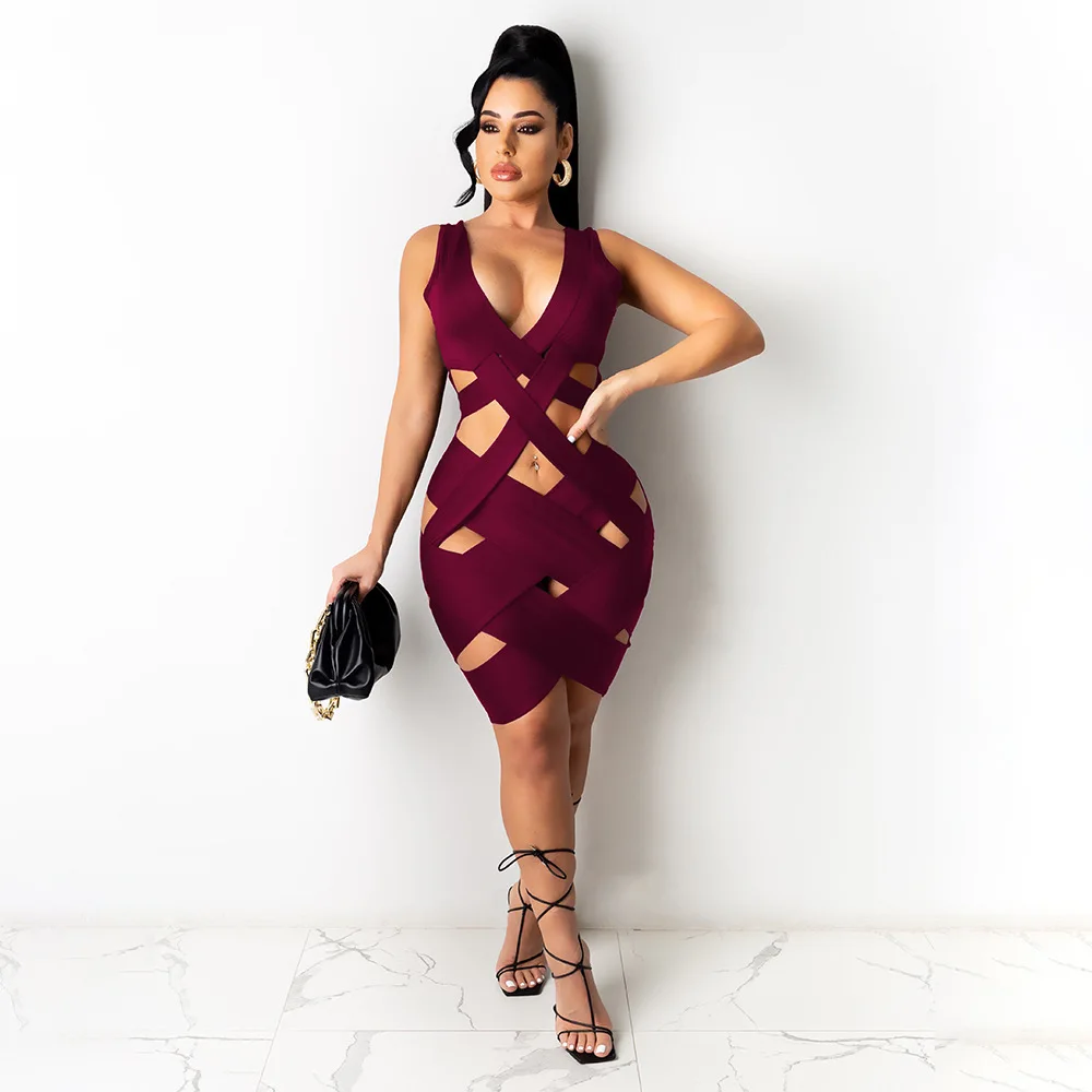 

Fashion Style Womens One Piece fashion Sexy Hollow-out banadage bodycon dress for Women, Customized color/as show