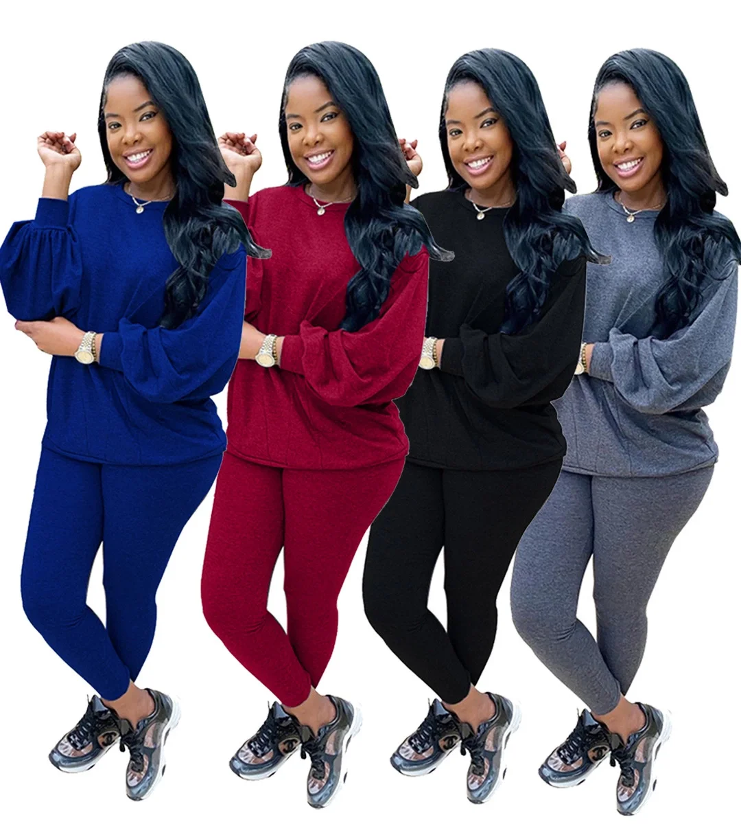 

High quality winter workout clothing fall set woman round neck long sleeve women jogging training wear suits