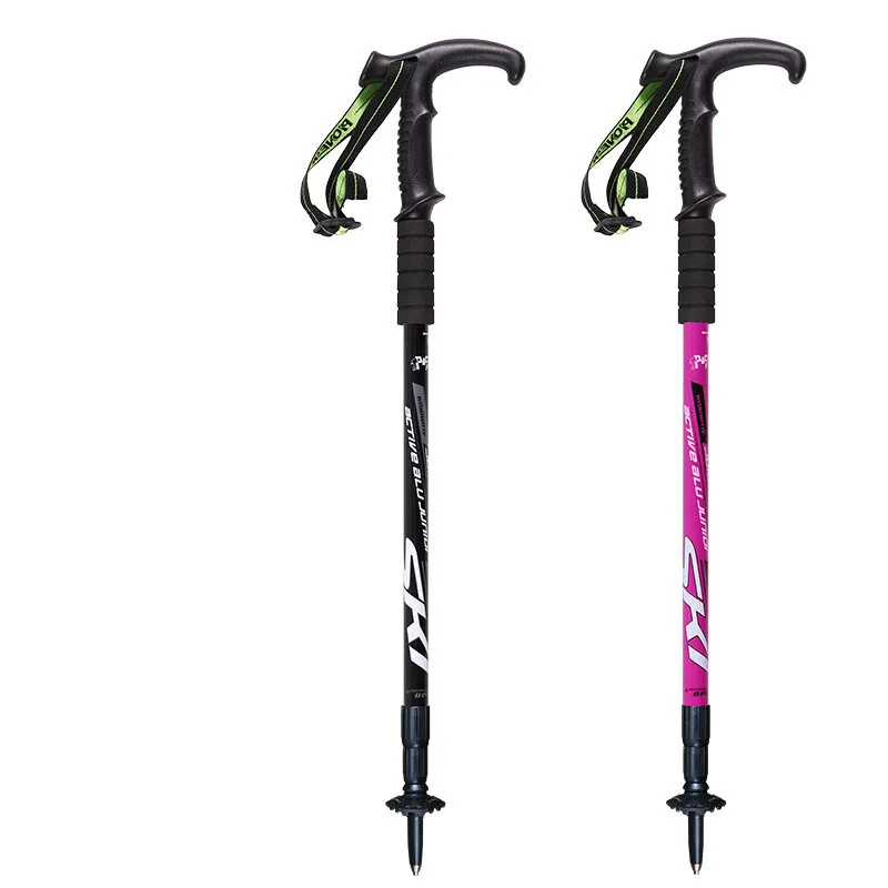 

Elderly outdoor mountaineering aluminum alloy shock absorber T-handle bending handle walking stick