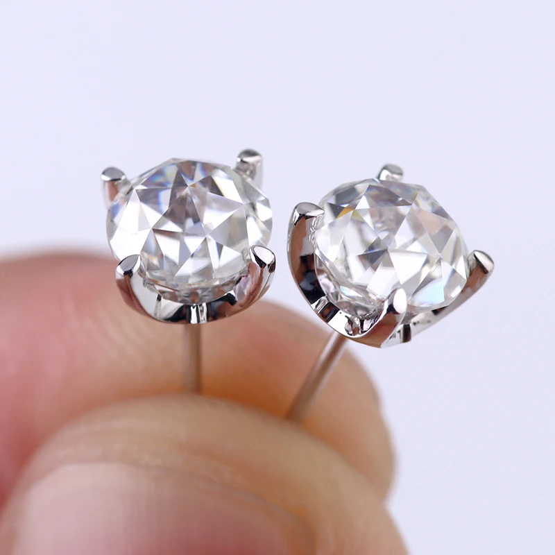 

Provence Stylish 14k white gold stud earrings with 6.5mm DEF rose cut moissanite diamond