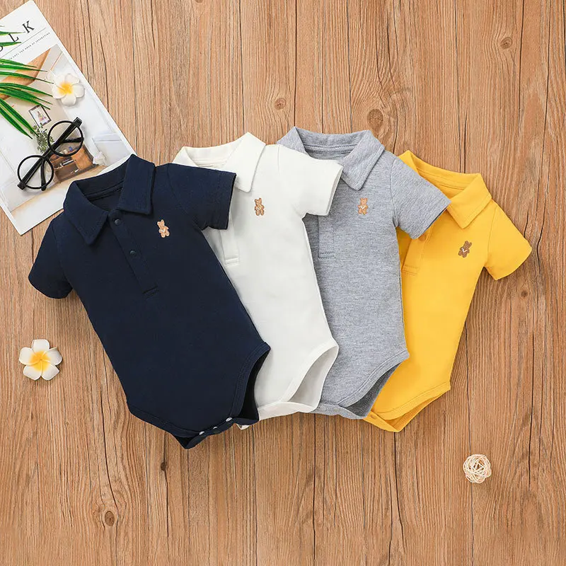 

Wholesale newborn Baby jumpsuit summer short sleeve cartoon cotton polo shirt romper for babies, Picture shows
