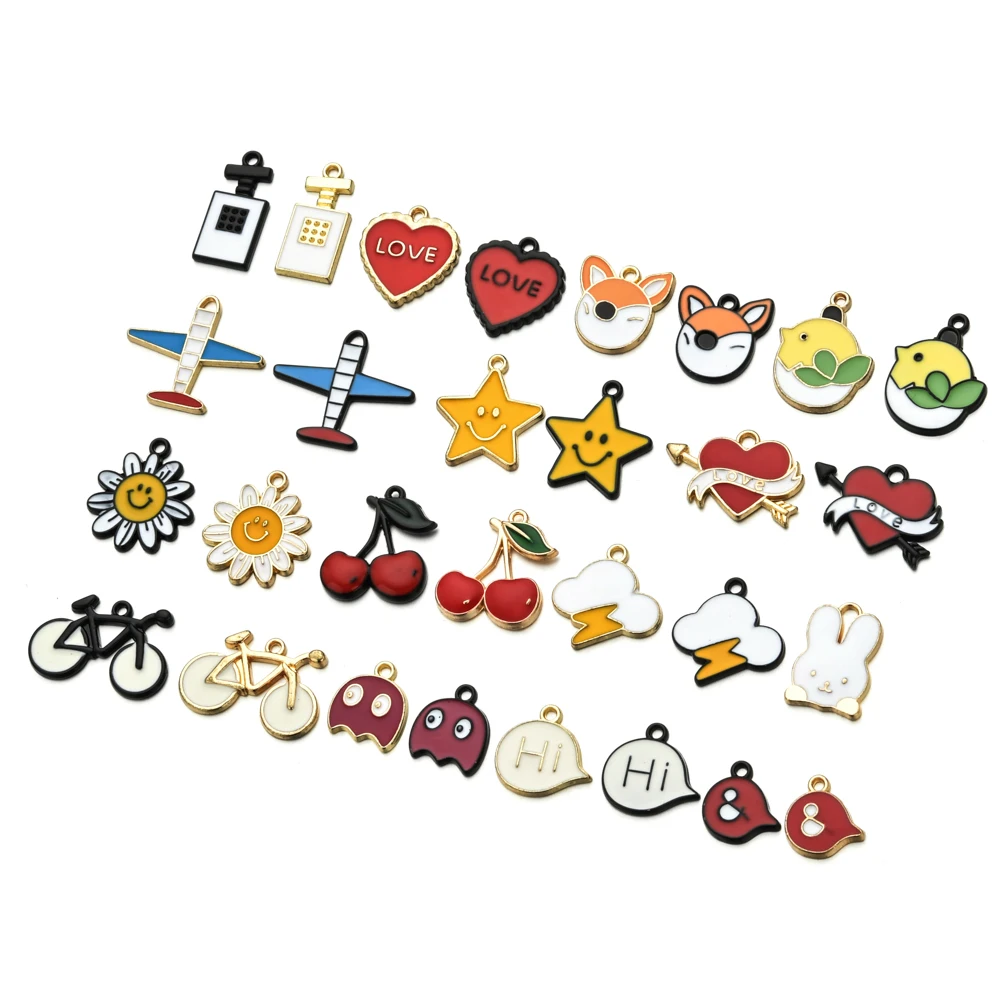 

Cute Cartoon enamel charms star cloud Fox heart bicycle dripping oil alloy charms pendant for jewelry making, Picture