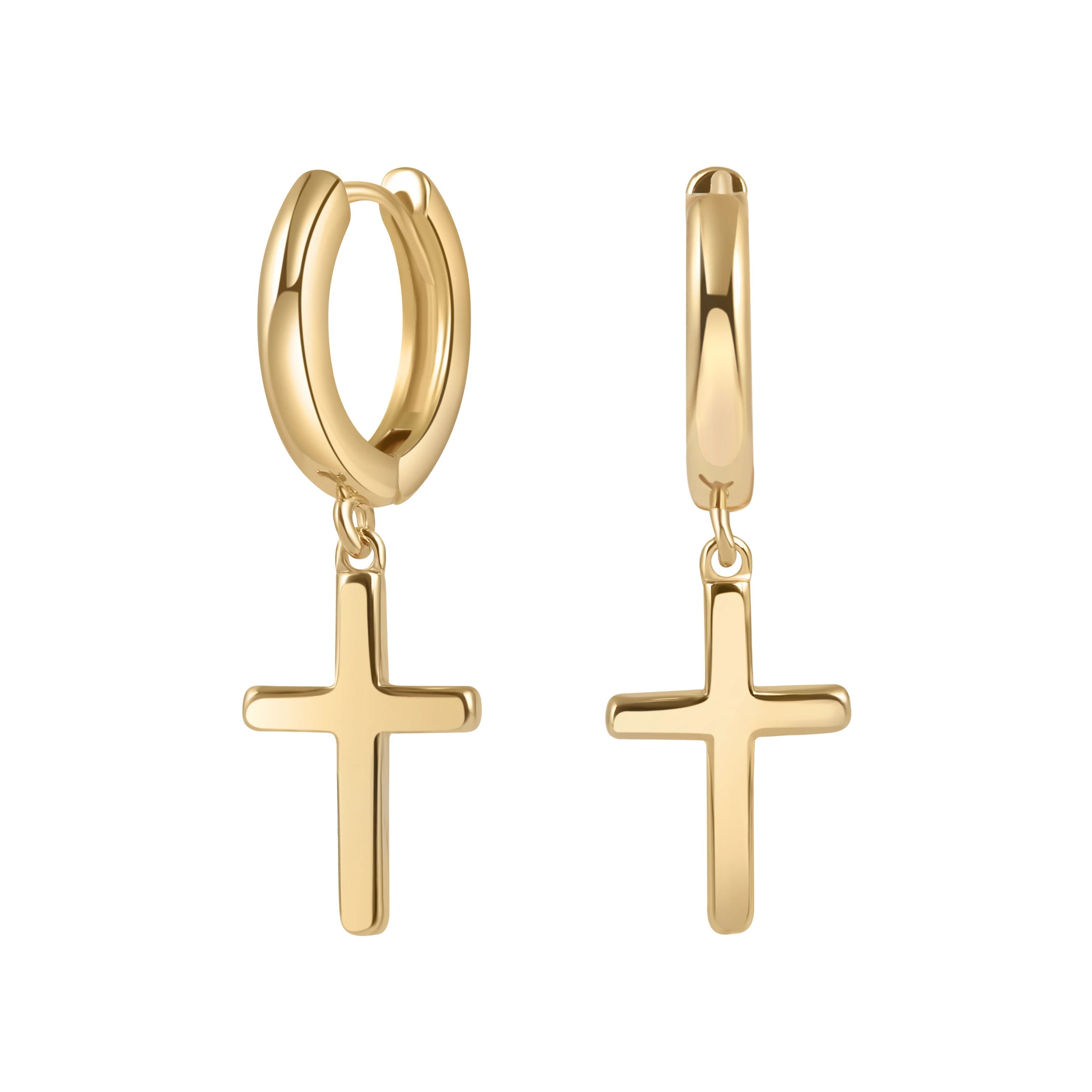 

NUORO RTS Hypoallergenic Jewelry Gift Simple Delicate Handmade Lightning Women Drop 14K Gold Huggie Cross Dangle Hoop Earring, 14k real gold