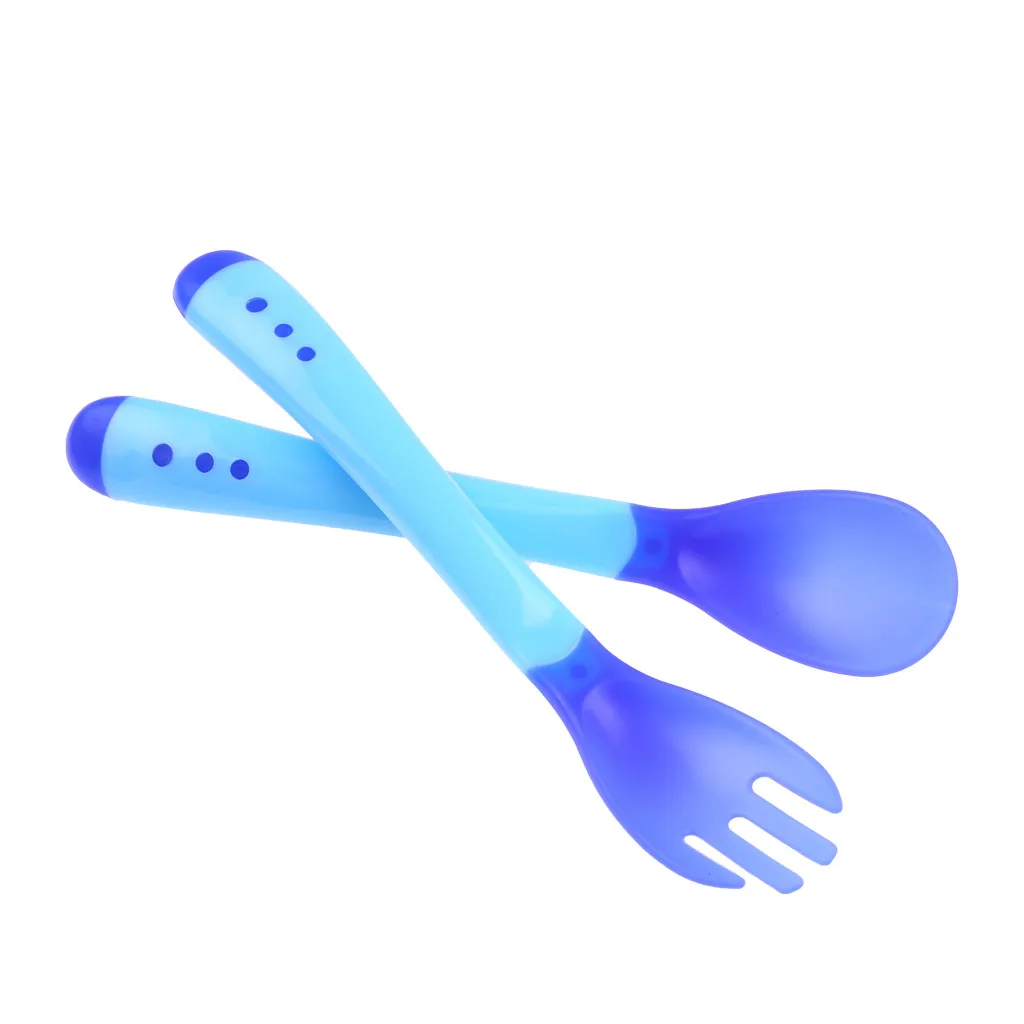 Baby Safety Silicone Temperature Sensing Spoon and Fork Feeding Flatware FSK 