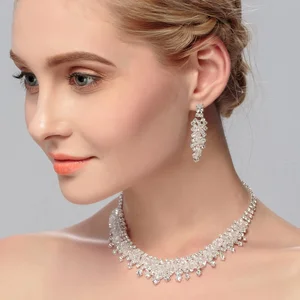 Fashion Zircon necklace with earrings crystal bridal women wedding jewelry sets 2