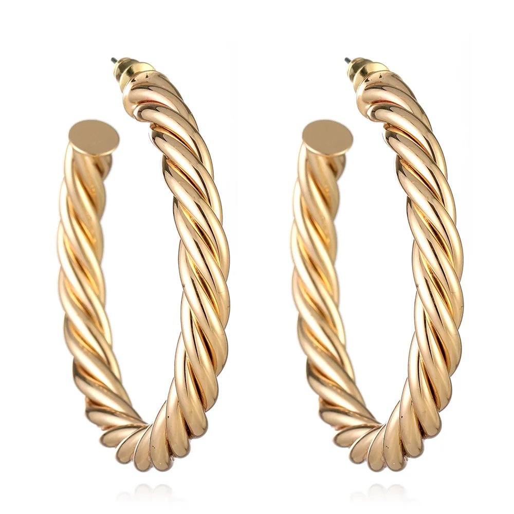 

2019 European and American new retro twisted copper tube circle earrings manufacturers direct sales, Silver/gold/rose gold