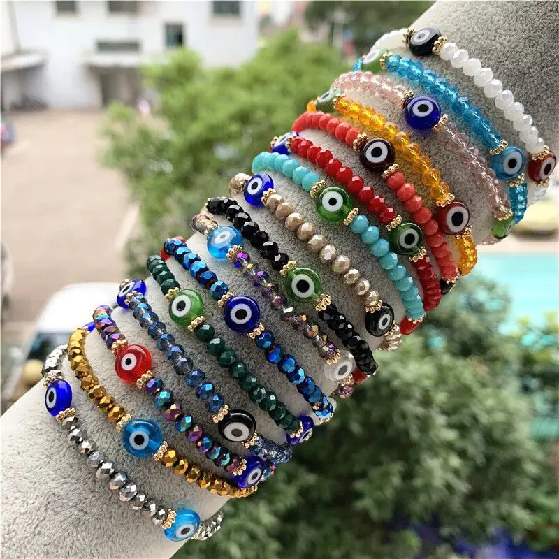 

Handmade Lucky Couple Bracelets for Women Friendship Jewelry Rainbow Crystal Beads Evil Blue Eye Bracelet, Colorful crystal bead bracelet