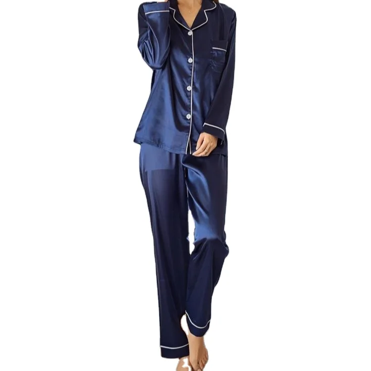 

2020 Oversized Home Long-sleeved Trousers Simulation Silk Women Summer Suit Pajamas, 8 colors