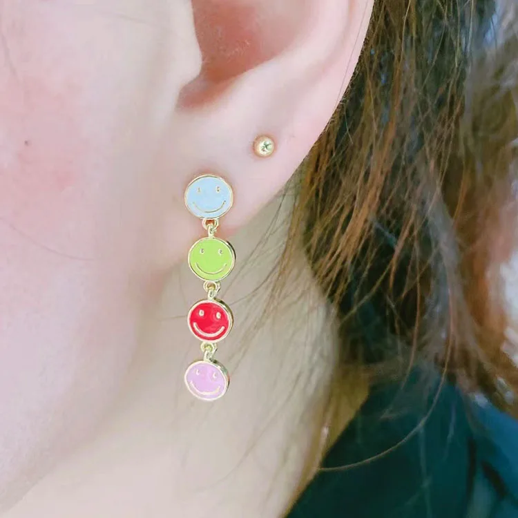 

EM1255 Fashion colored Smile charms enamel earring rainbow ear wear For Lady