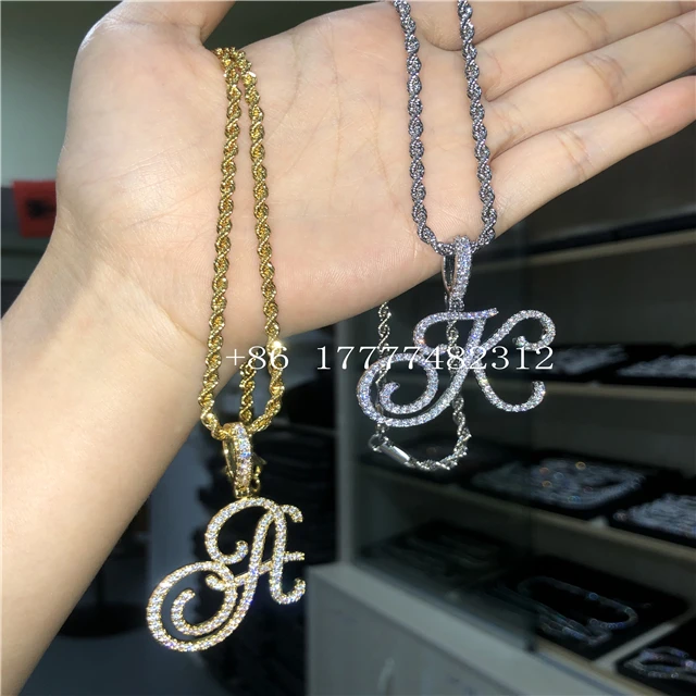 

FOXI P1412 the most popular custom diamond jewelry gold cursive initial letter necklace cursive letter Pendant Necklace