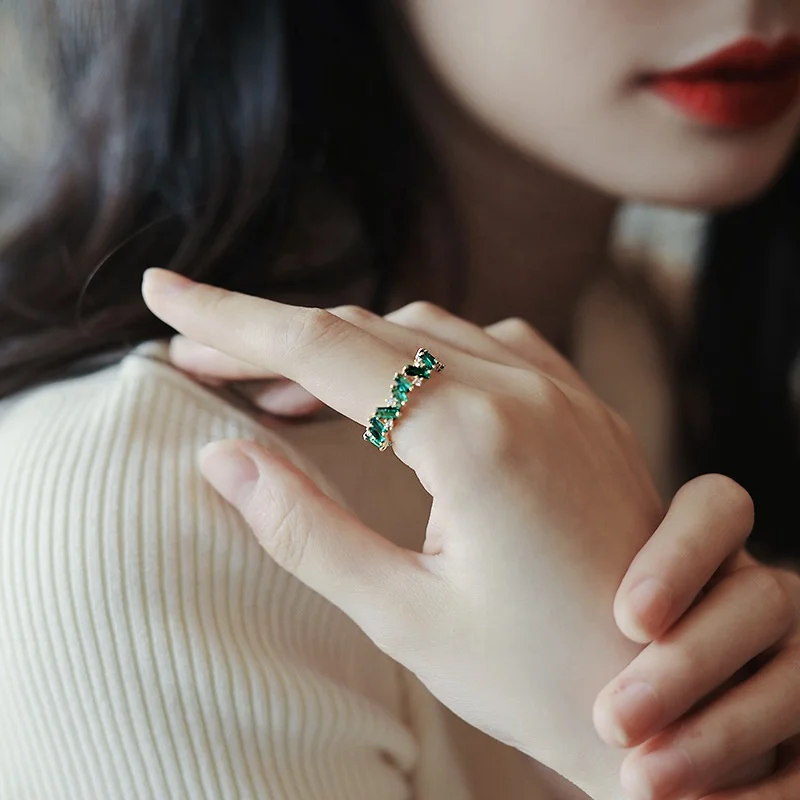 

Luxury Green Crystal Irregular Gold Rings For Women 2021 Neo Gothic Jewelry Accessories For Korean Girls, As photo