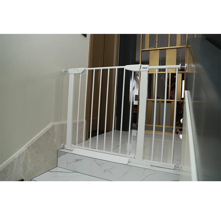 

Wholesale safety stair gate safety pet gate double-locking system baby gate safety, White metal