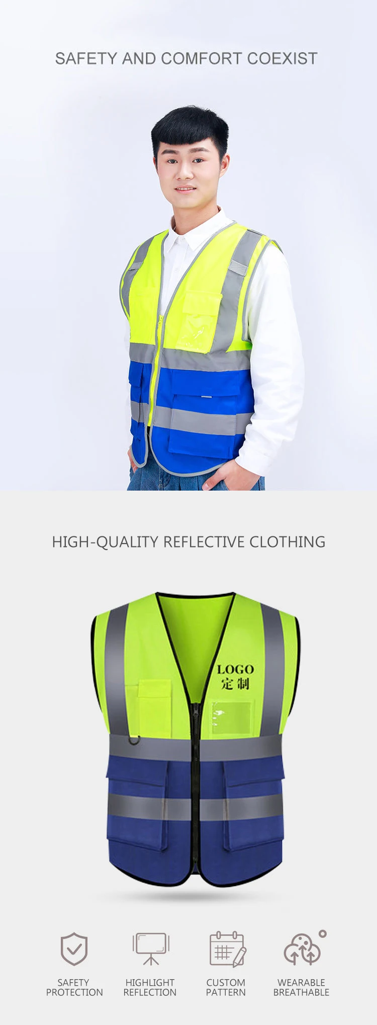Factory wholesale custom logo printed night reflective safety vest