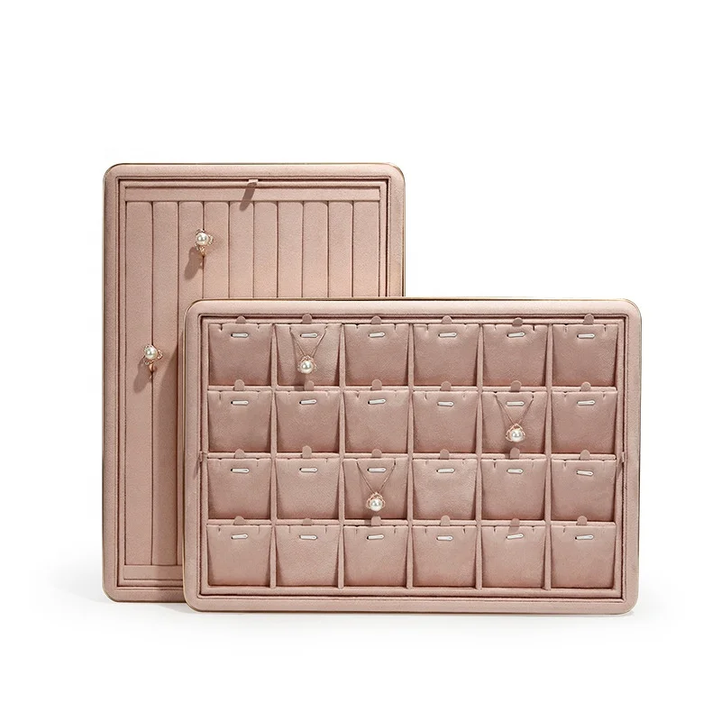 

Custom Functional Jewellery Display For Necklace Earrings Ring Bangle Showcase Flat Gray Velvet Jewelry Tray