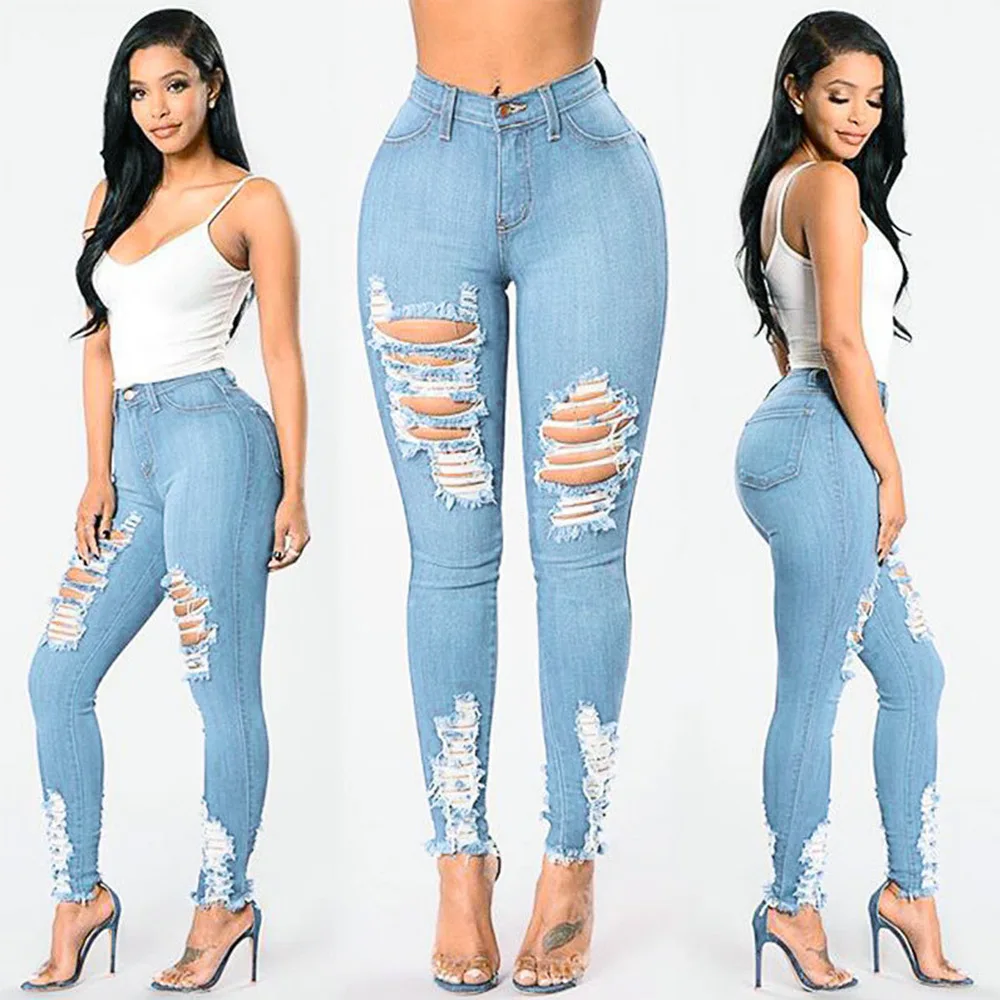 

2020 Boy Friend High Waist Black Skinny Mom Plus Size Ripped Denim Stretchy Jeans Women