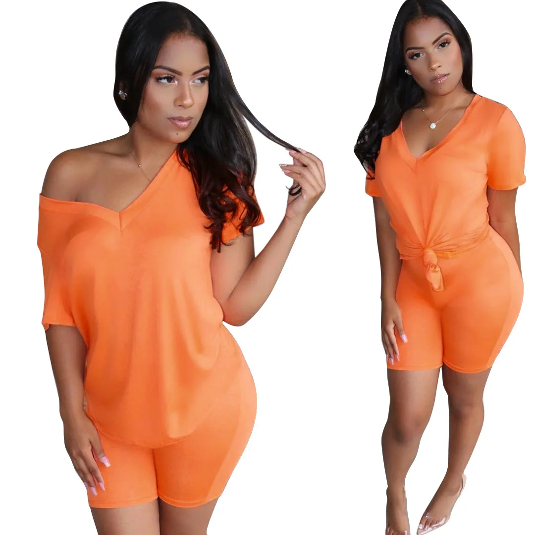 

2022 hot sale women shorts set 5 Color Plain summer casual clothing high waist 2 piece short sets