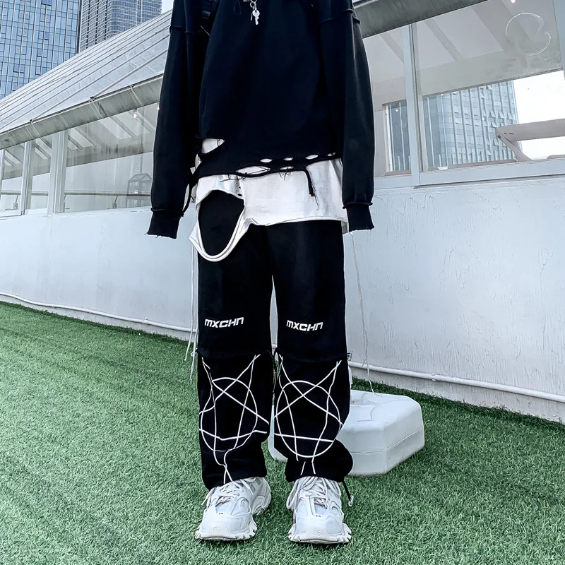 

Fashion black hip hop streetwear outdoor casual loose pant cotton drawstring sweatpants for men