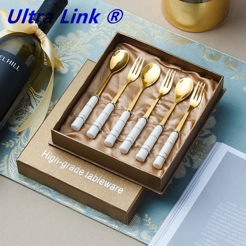 

High-quality Factory Wholesale Ceramic Handle Dinner Spoon Stainless Steel Coffee Spoon Metal Fork Dessert Spoons, Sliver