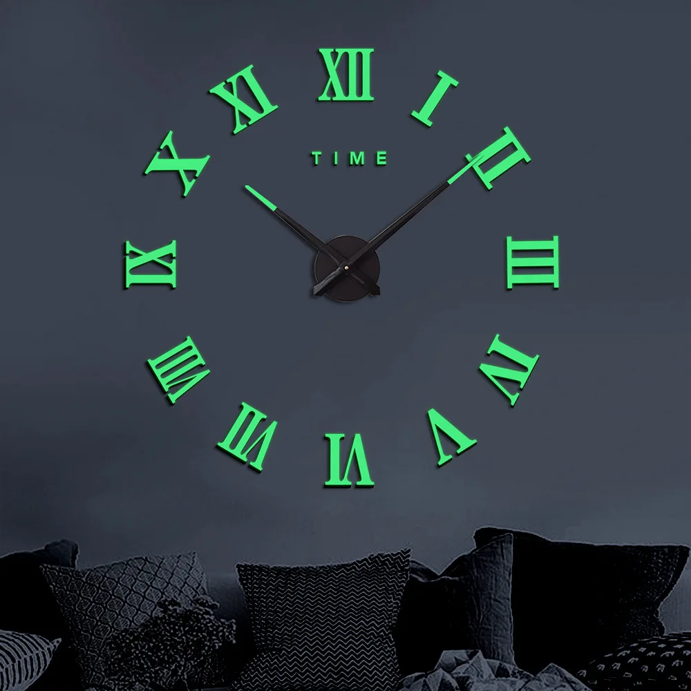 

Hot Sale 47inch Luminous Digital Mdf Luminous Hands Hanging Wall clock Night Light, Luminous green